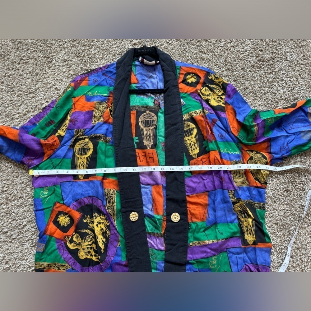 SHARON ANTHONY Vintage Art To Wear Cardigan Bold Boho Artsy Buttons - Picture 10 of 11